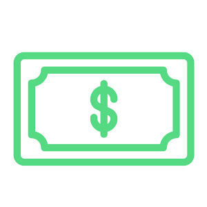 Green line icon of a dollar bill, representing cost, pricing, or financial services. 