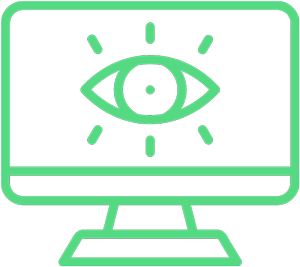 Green line computer icon with eye in the middle