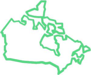 Green line icon of the map of Canada, representing national coverage or Canadian operations. 