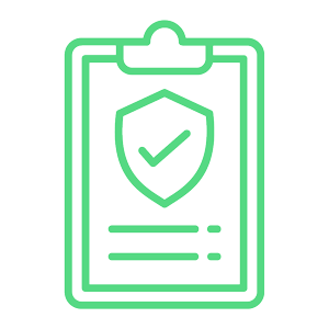 Green line icon of a hand holding a package, representing delivery, handling, or customer service. 